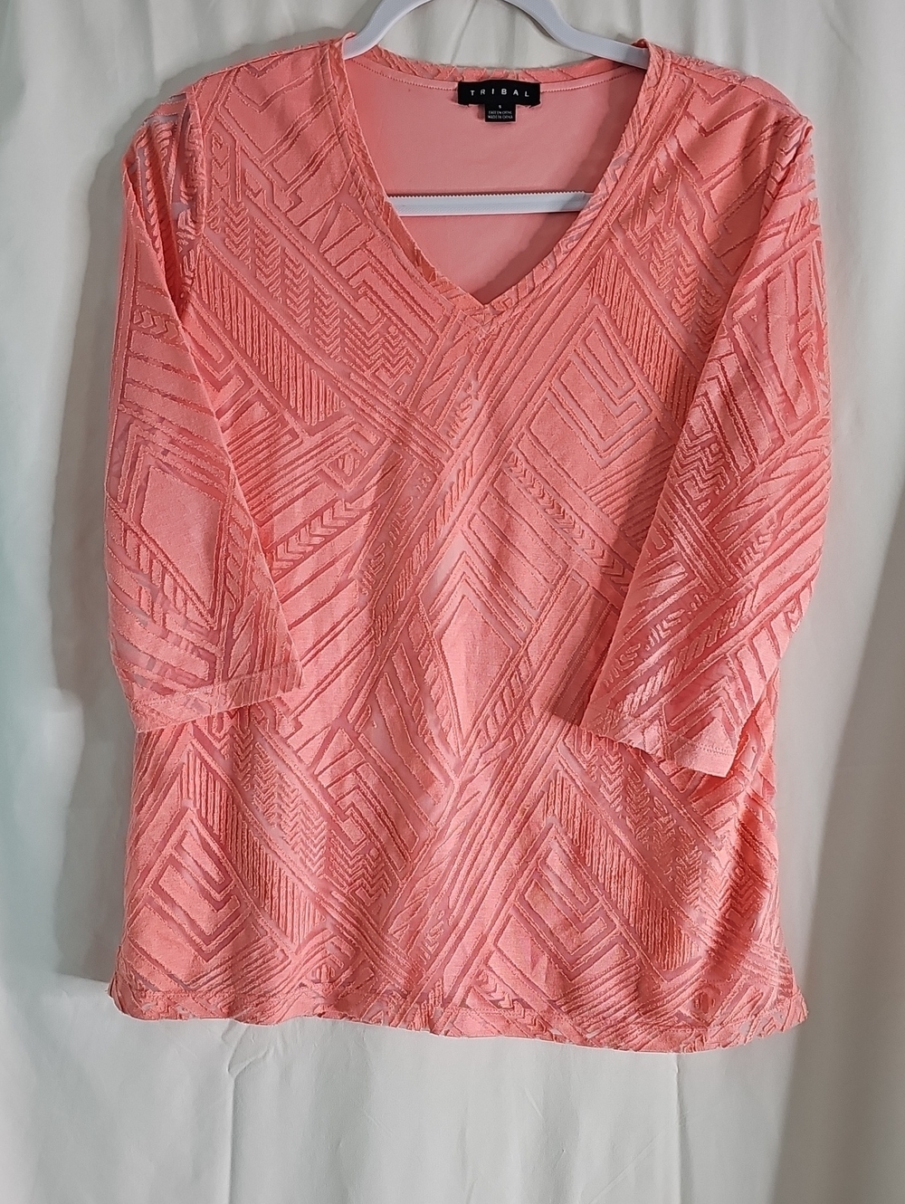 Tribal Coral Textured V-Neck Blouse